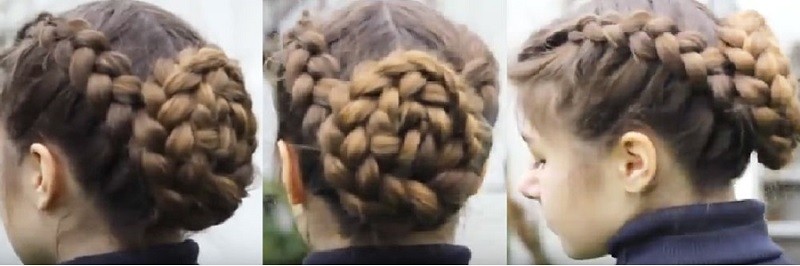 Прически с косами на длинные волосы - Плетёный узел из голландских кос