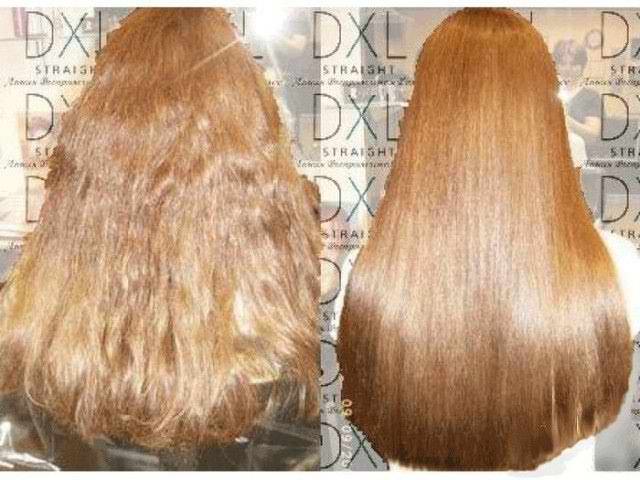 Пушистые волосы до и после кератинового выпрямления и ламинирования