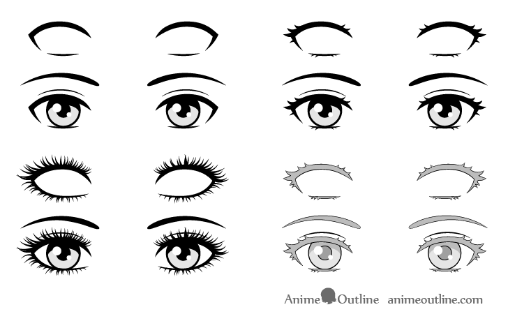 Anime eyelashes different styles drawing
