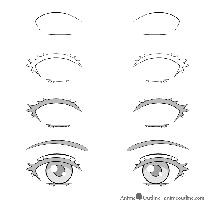 Anime outline eyelashes drawing step by step