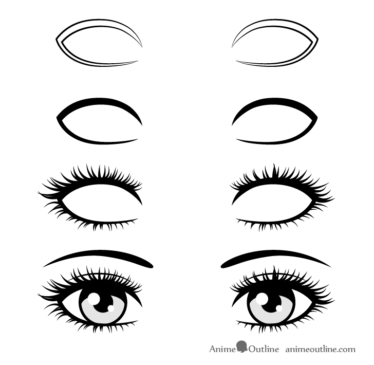 Anime realistic eyelashes drawing step by step