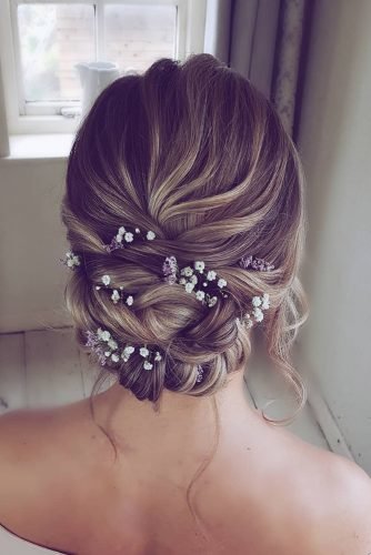 wedding hairstyles for medium hair low upso with flowers hairbyhannahtaylor